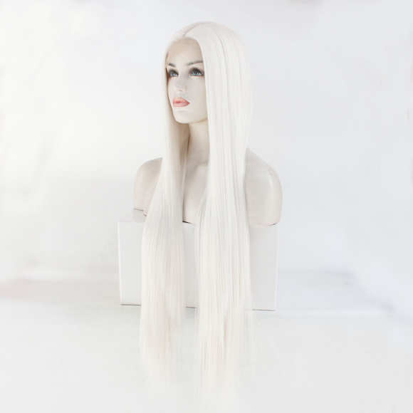 Long 30 Inch White Color Lace Front Wigs - Picture 4 of 5